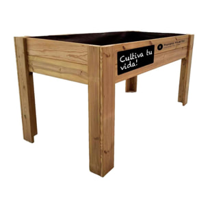 PLANETA HUERTO | Mesa de Cultivo de Madera FSC 160x80x80 cm, Huerto Urbano Elevado con Malla Geotextil, Capacidad 220 L y Pizarra Personalizable - Mesa de Cultivo Ideal para Terraza y Jardín