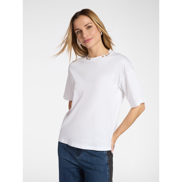 Elena Mirò - T-shirt con applicazioni Monogram - Bianco