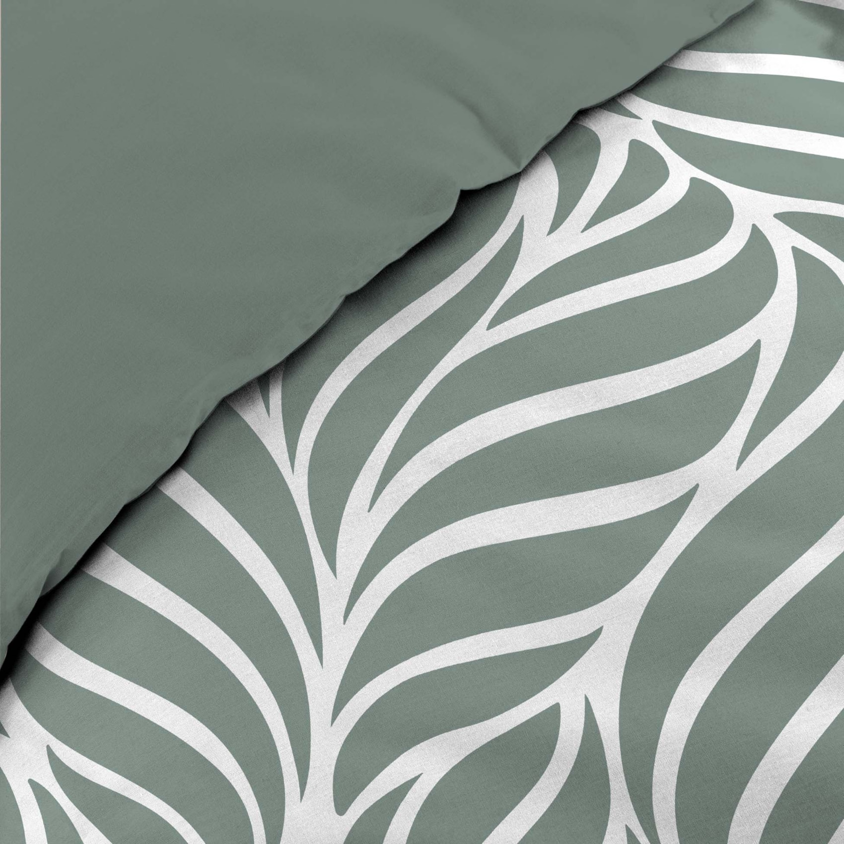 Parure de lit 3 pièces en coton feuille design housse + taies - Sauge
