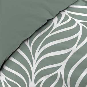 Parure de lit 3 pièces en coton feuille design housse + taies - Sauge