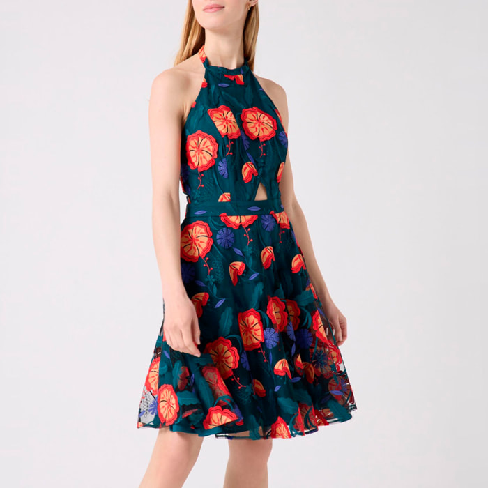 Vestido - azul verdoso y naranja