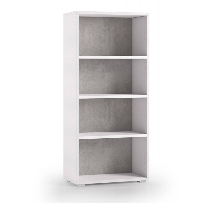 Libreria Giacinto, Biblioteca a 3 ripiani regolabili, Scaffale per libri, Mobile da parete con ripiani, 100% Made in Italy, Cm 60x30h130, Bianco e Cemento