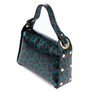 Aquileia borsa a mano donna. Pelle autentica Sgamello con stampa animale leopardata lucida.