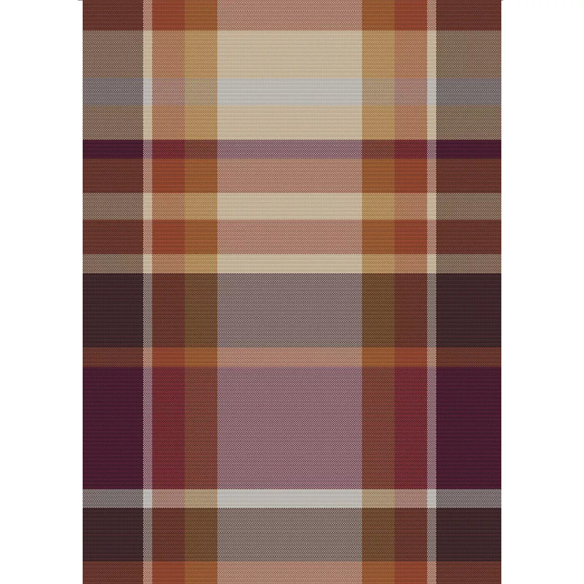 Plaid laine & autres fibres 200 g/m² motif jacquard bordeaux brun Mohaira ecossais sienne
