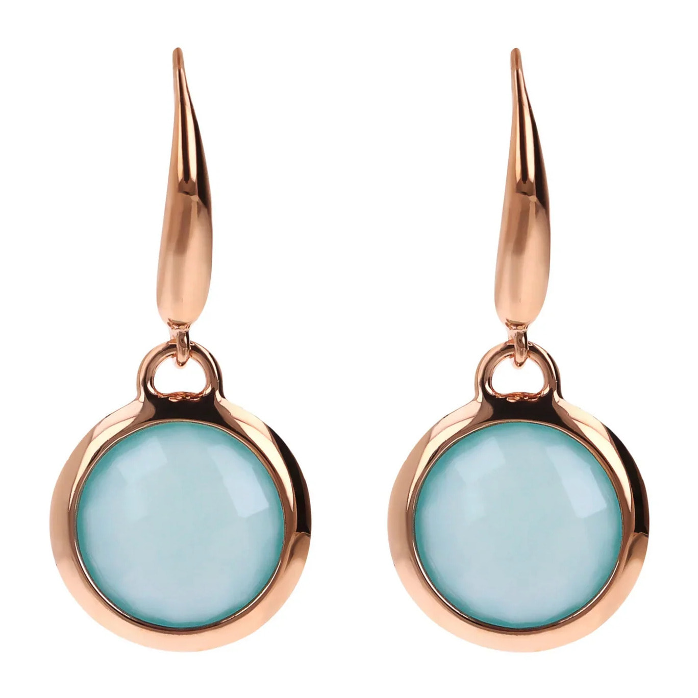 Orecchini Pendenti con Pietra Naturale Tonda Calcedonio Bianco