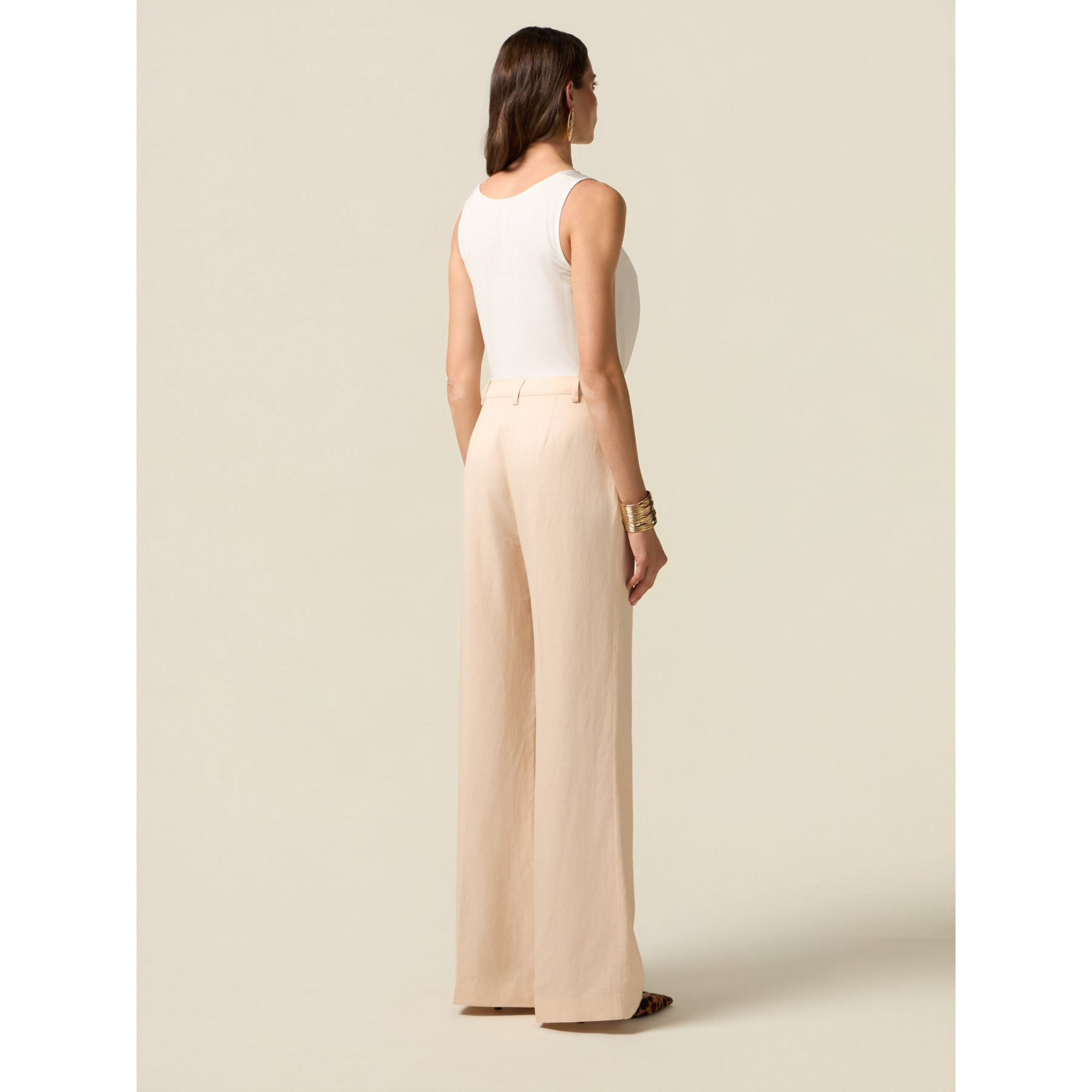 Oltre - Pantaloni palazzo misto lino - Rosa