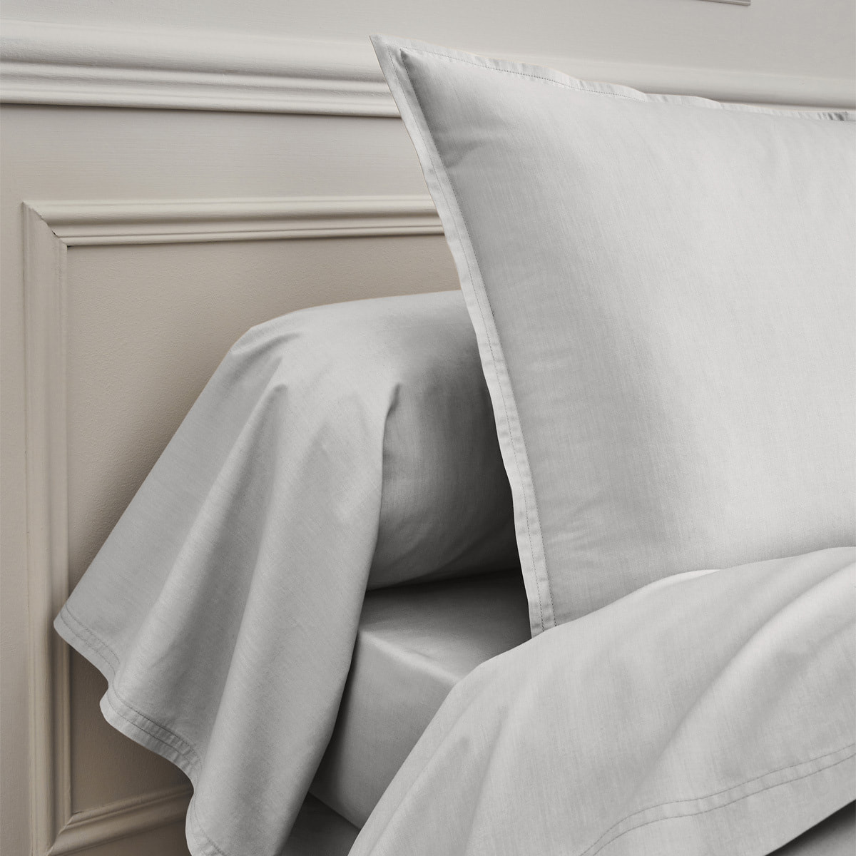 Taie de traversin unie en percale de coton, PREMIÈRE, Gris Galet