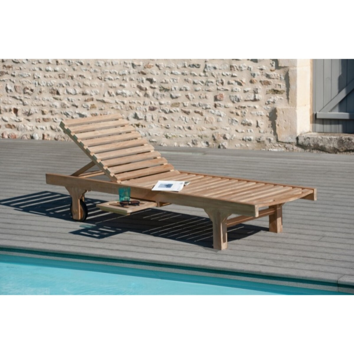 FUN - Bain de soleil avec roulettes en bois Teck