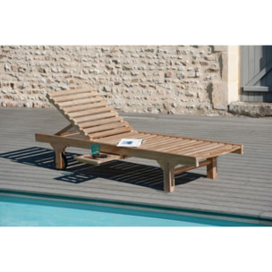 FUN - Bain de soleil avec roulettes en bois Teck