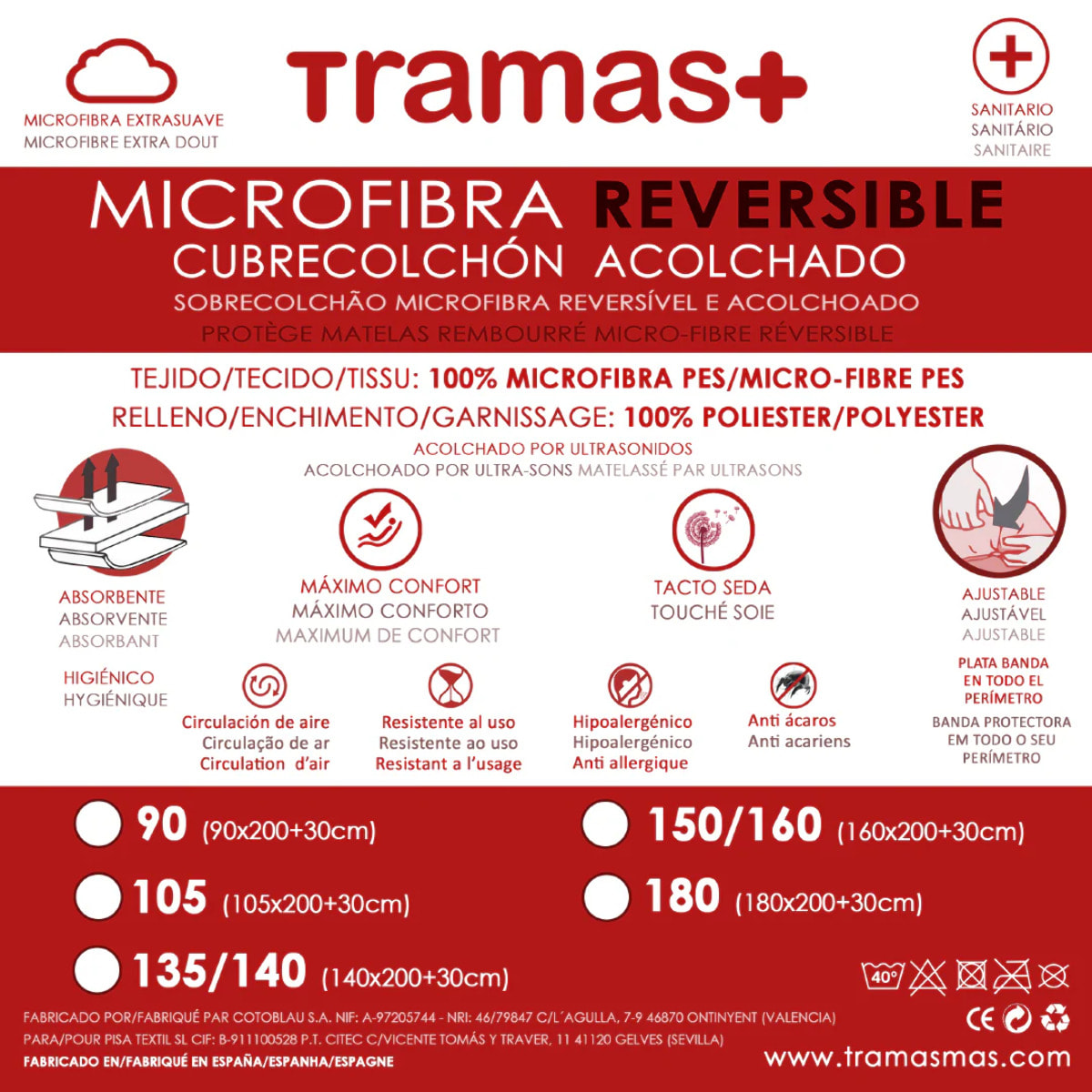 Cubrecolchón acolchado de microfibra reversible