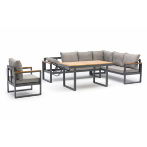 YONAHA - Ensemble repas de jardin 7 places en aluminium gris anthracite