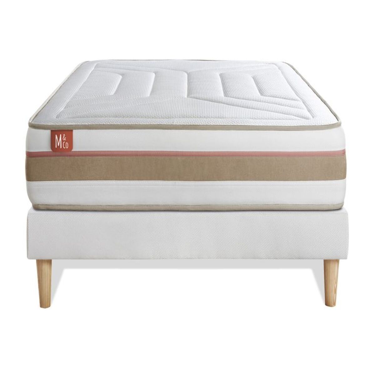 Ensemble Matelas Le Tendre - 28cm - Ressorts ensachés et mémoire de forme - Enveloppant - Sommier Tapissier Blanc