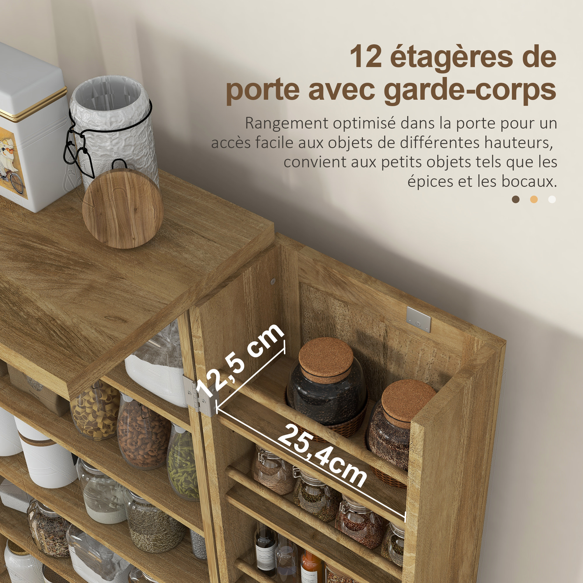 Armoire de cuisine rangement épices 2 portes 4 étagères 12 porte-épices dim. 60 x 30 x 104 cm rotin effet bois