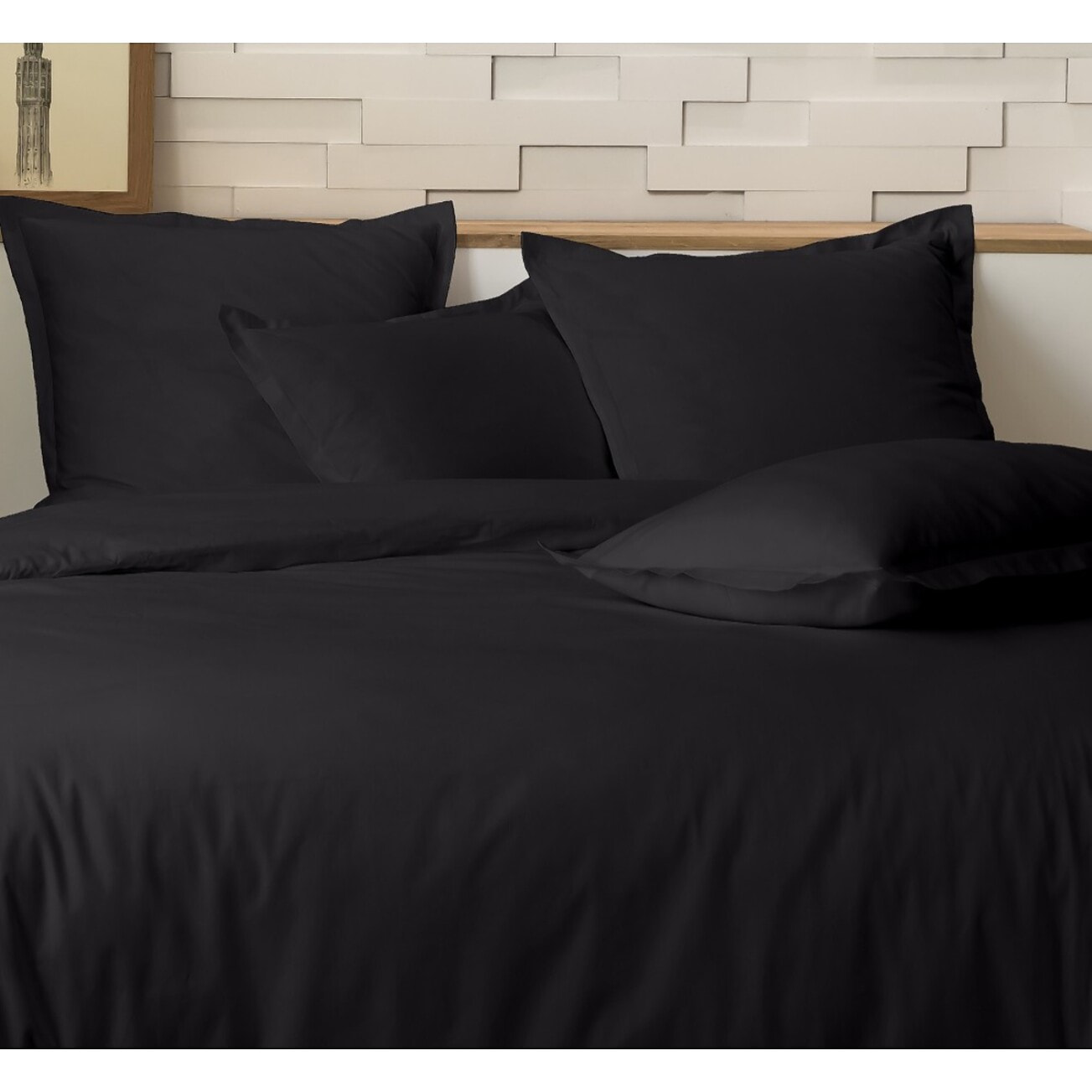 Parure housse de couette 2pcs 100% percale de coton 80 fils_ noir