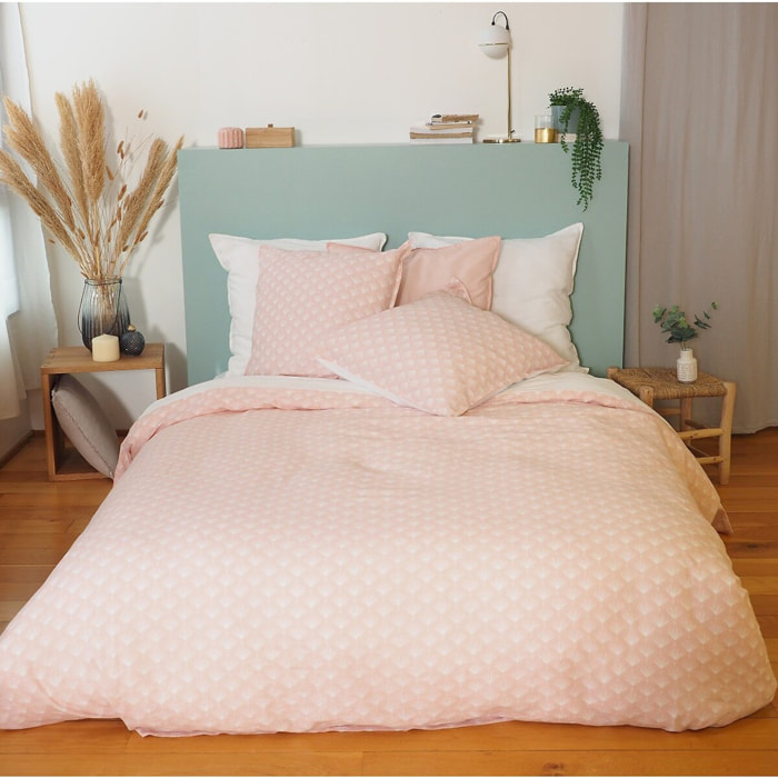 Parure housse de couette lin/coton rose