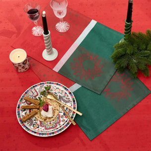 Set pur coton anti tache motif jacquard Noel magique houx