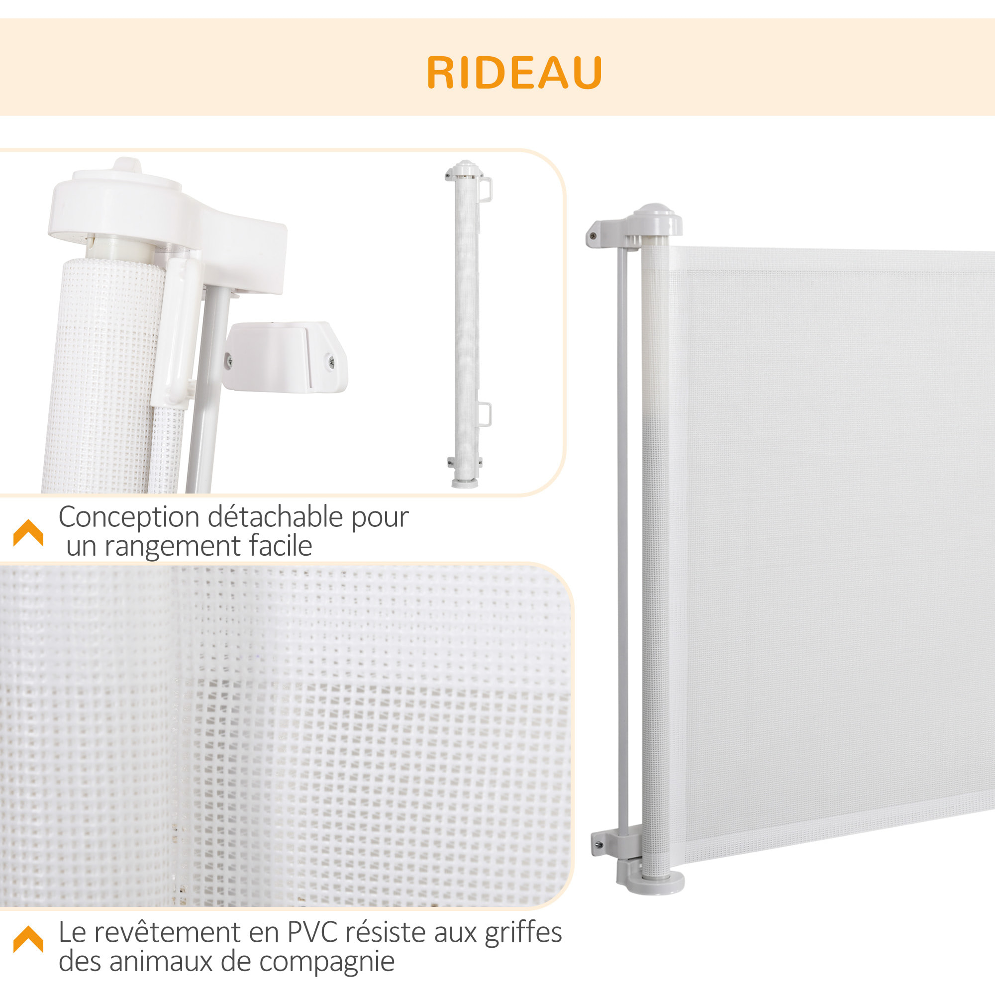 Barrière de sécurité barrière animaux rétractable automatique 1,65L x 0,85H m teslin alu. PVC blanc