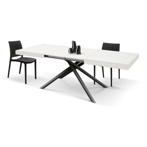 Tavolo CARRARA in legno, finitura bianco frassinato e base in metallo verniciato antracite, allungabile 180×90 cm – 260×90 cm