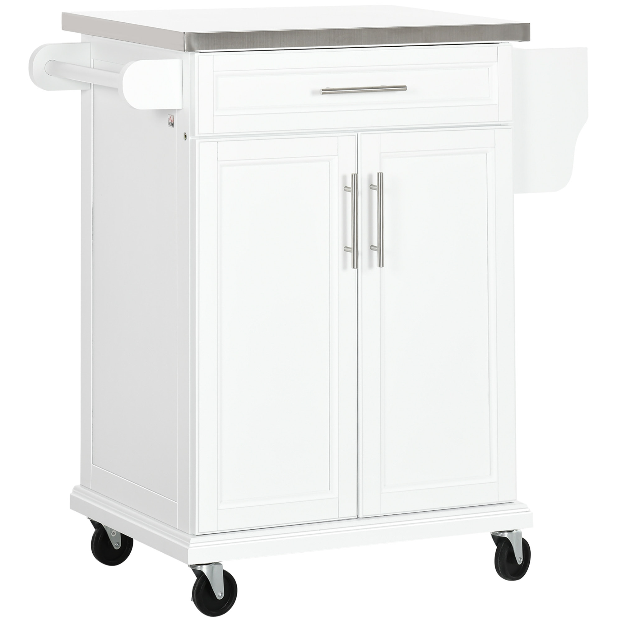 Isla de Cocina Mueble Auxiliar de Cocina Moderno Mueble Buffet Auxiliar con 4 Ruedas 1 Cajón 1 Toallero 1 Especiero y Estante Ajustable 83,5x45,7x90,5 cm Blanco