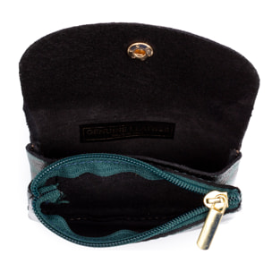 Alpignano monedero mujer. Piel auténtica Gamuza, diseño animal print leopardo, lacada brillante.