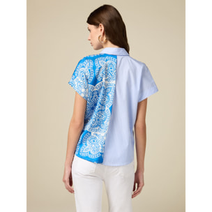 Oltre - Camicia bimaterica a kimono - Azzurro