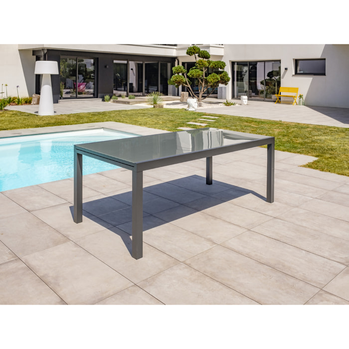TOLEDE - Table de jardin 12 places en aluminium anthracite et plateau verre