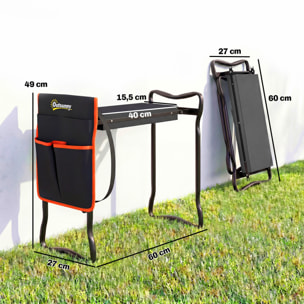 Taburete de Jardín Plegable con Almohadilla de Espuma EVA, Asiento de Jardín Portátil con Bolsa para Herramientas en Cintura, Carga 150 kg, Regalo para Jardineros, Ancianos, Negro