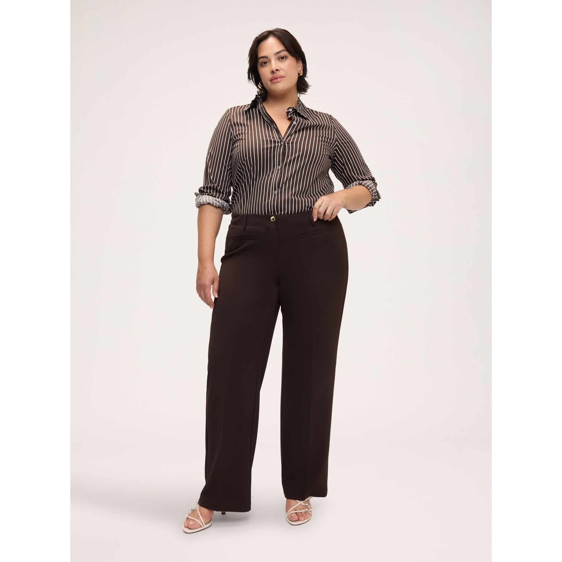 Fiorella Rubino - Camicia a righe in cotone stretch - Marrone
