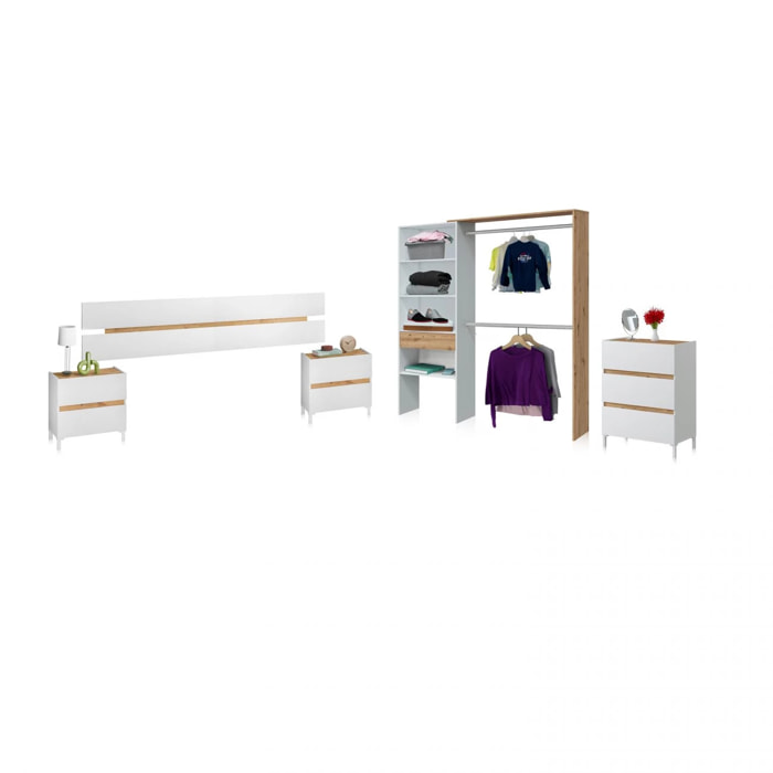 Dormitorio Ezra 3C Plus V2 Blanco Artik (Blanco Mate) - Roble Nodi