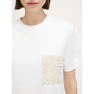 Motivi - T-shirt con tasca crochet - Bianco