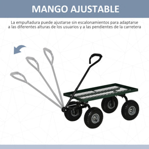 Carro de Jardín con Ruedas Grandes Carretilla de Mano con Mango Revestido y Estructura de Acero Carga 150 kg Carro de Transporte para Camping Exterior Negro y Verde