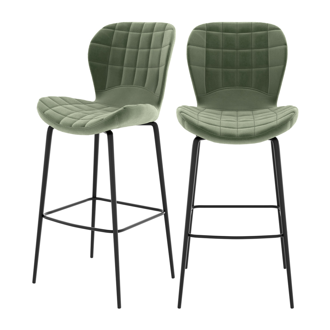 Chaise de bar Mazzia en velours vert 75 cm (lot de 2)