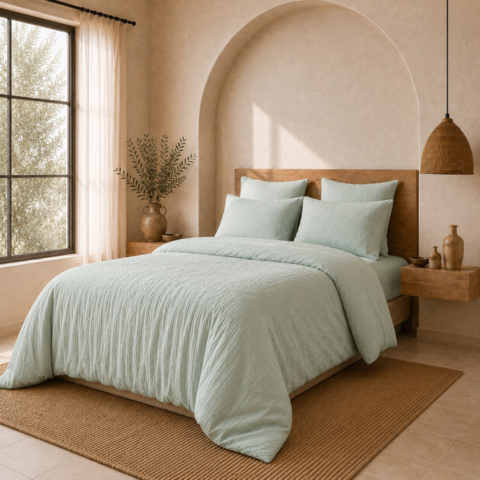 Parure housse de couette unie 100% gaze de coton - ava - vert givrée