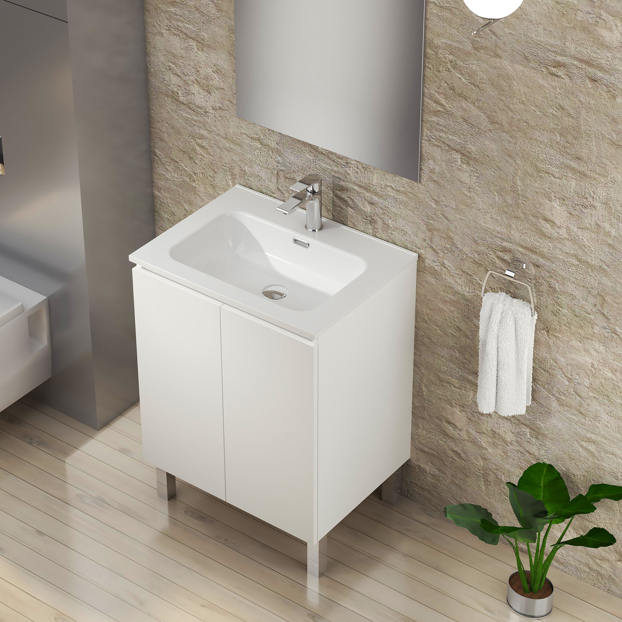 Ensemble de Salle de Bain Lust | 60 cm Blanc | Deux Portes | Lavabo Encastré | N'inclut pas le Miroir | Meuble Assemblé | Alday
