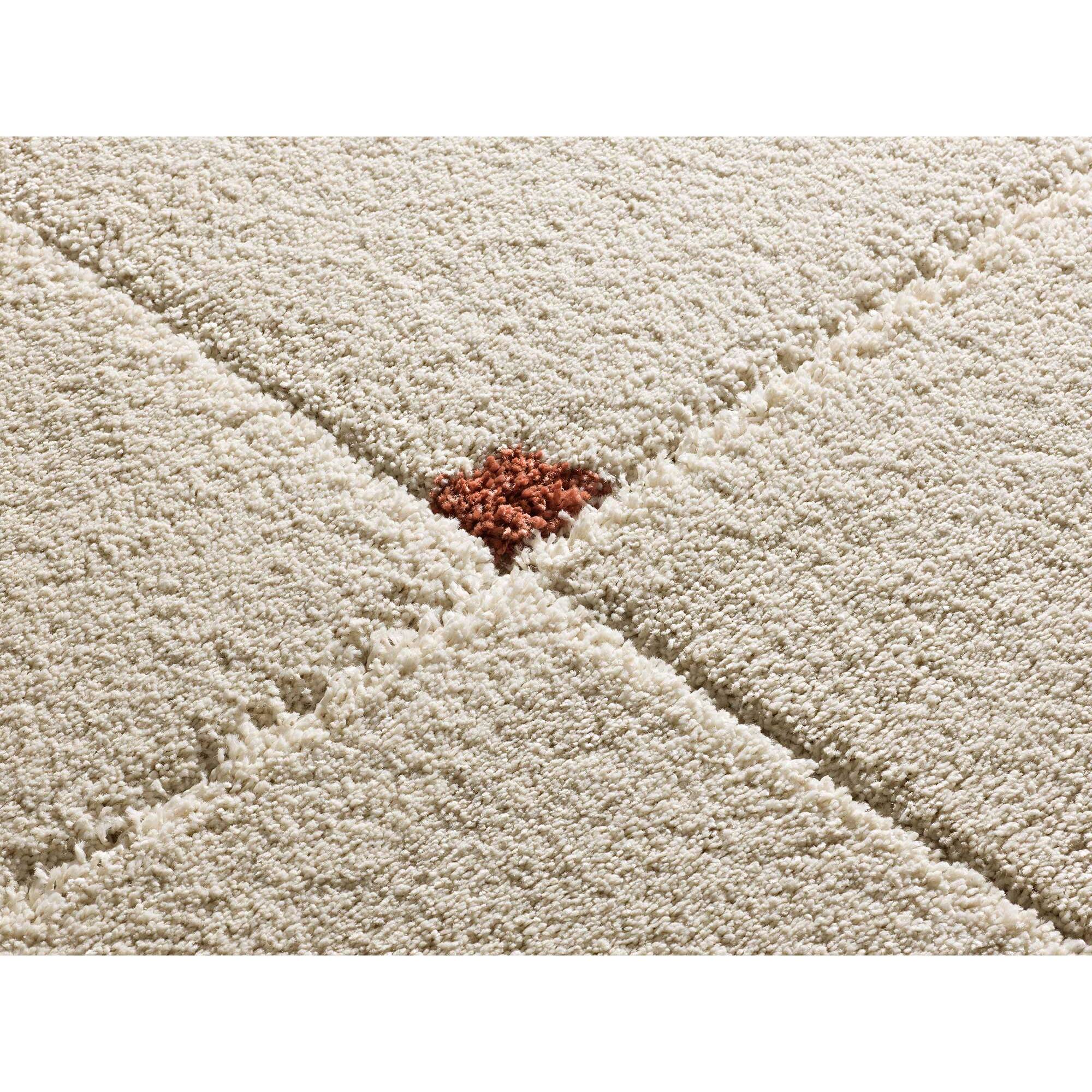 BRENDA Alfombra shaggy geométrica con relieve blanco y motivos caldera, varias medidas disponibles