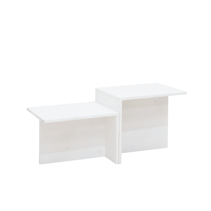 Table basse 2 pièces en bois massif blanc 100x45cm Hauteur: 44.6 Longueur: 100 Largeur: 39