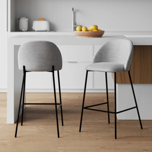 Lot de 2 chaises pour îlot central 66 cm en tissu chiné gris clair - Karl