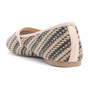 Ballerina in rafia con cinturino - NERO/BEIGE