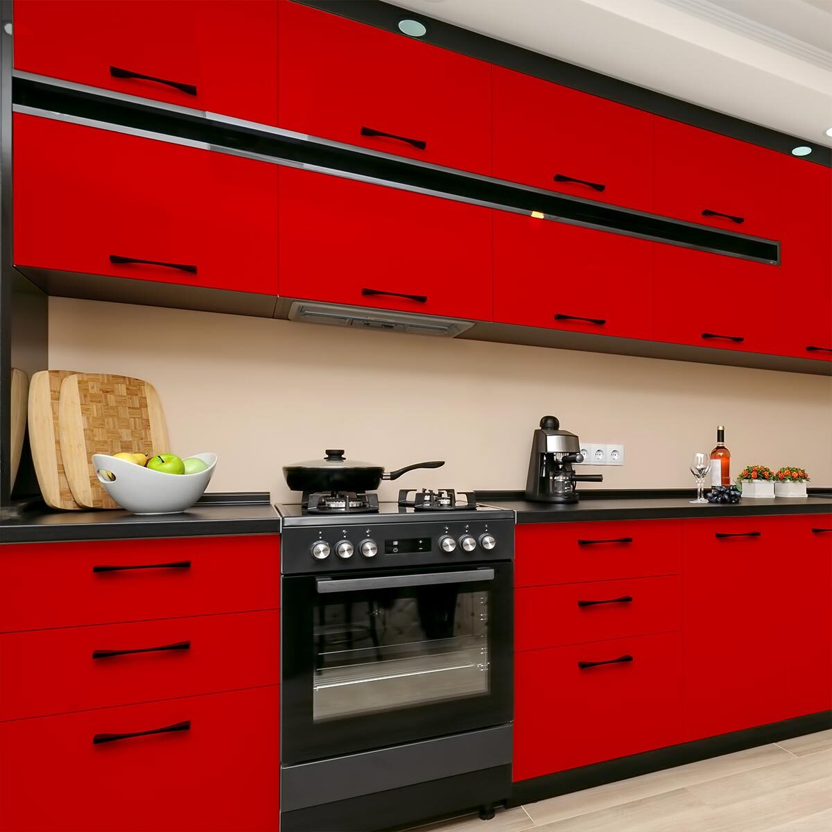 Rouleau adhésif décoratif Vinyle au Mètre - Rouge tomate - Sticker Lavable Imperméable Mur Cuisine Meubles