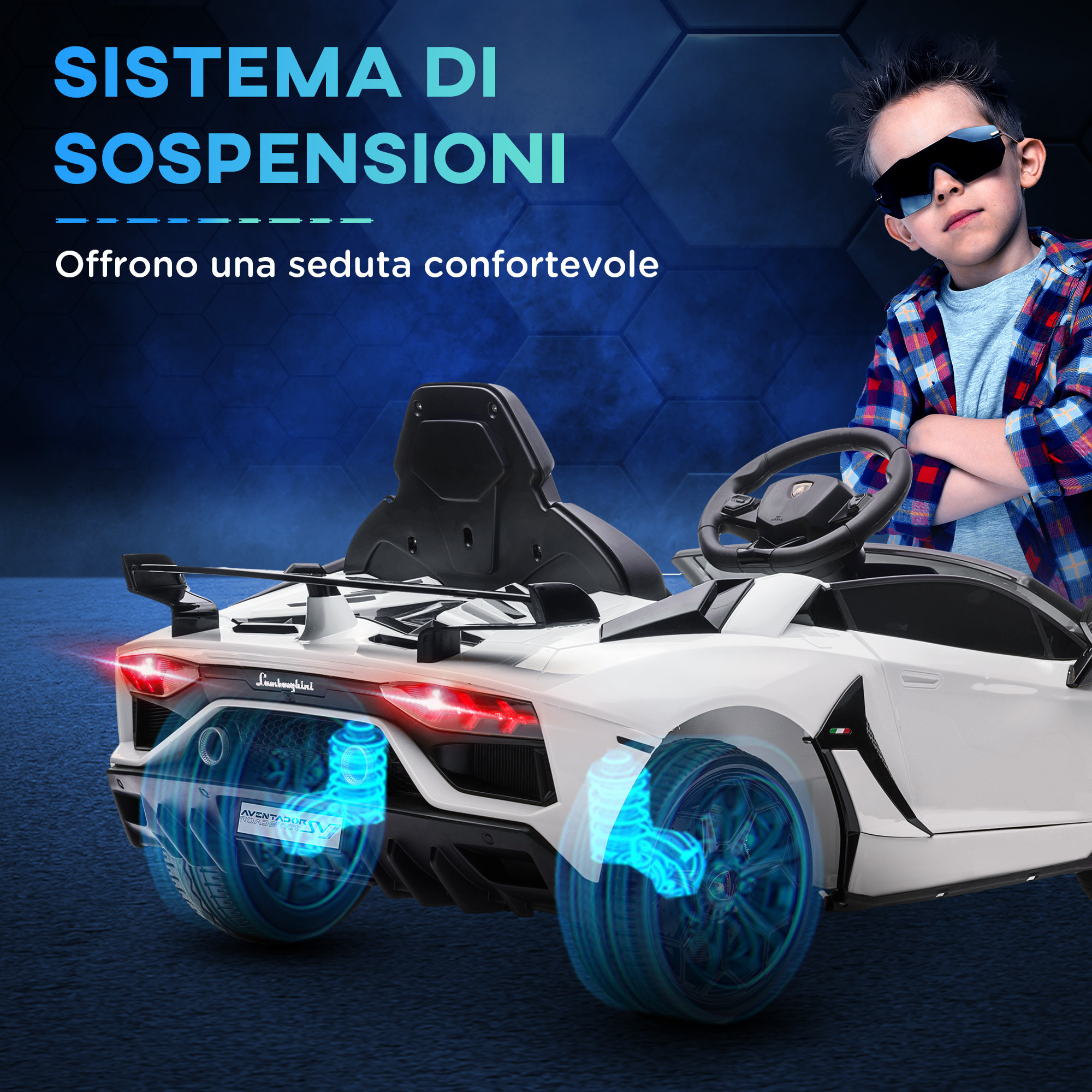 HOMCOM Macchina Elettrica per Bambini a 12V Licenza Lamborghini con Clacson e Telecomando, 107.5x63x42 cm, Bianca