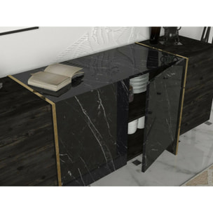 Credenza Dpazzagl, Buffet da soggiorno, Madia da salotto, Dispensa da cucina, 180x47h76 cm, Nero e Oro