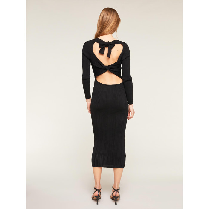 Motivi - Vestido midi de punto con apertura trasera - Negro