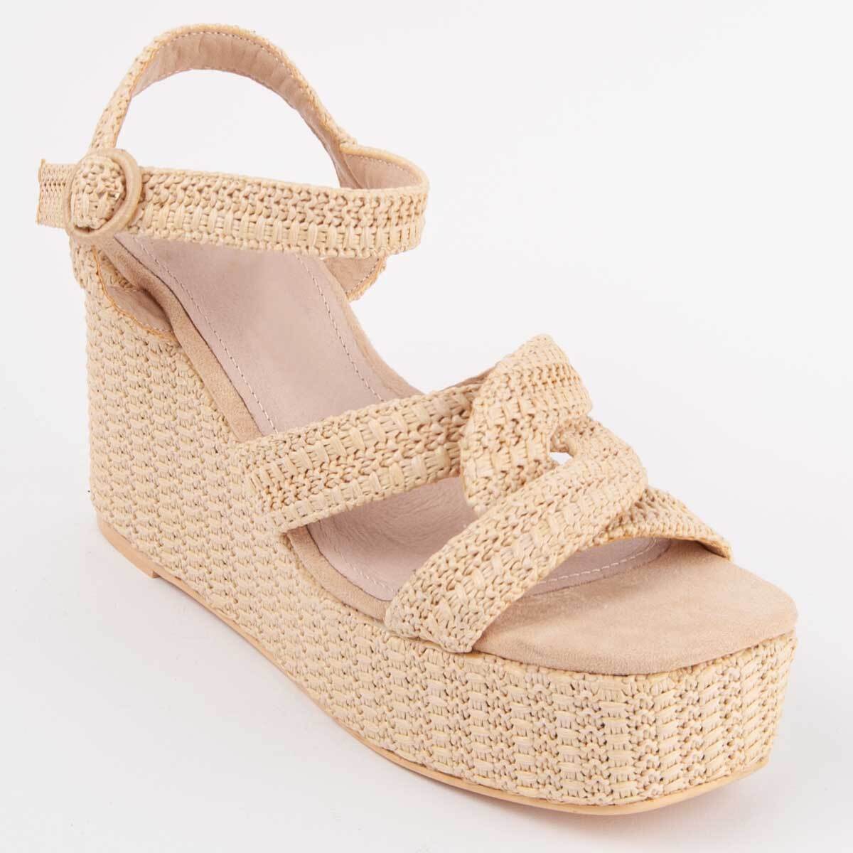 Sandalia De Cuña - Beige - Altura: 10 Cm
