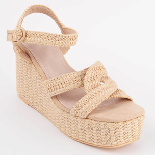 Sandalia De Cuña - Beige - Altura: 10 Cm