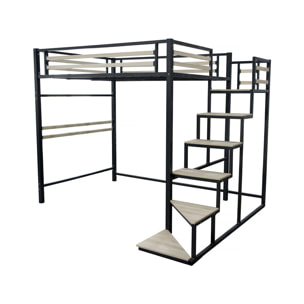 Lit mezzanine en métal avec escalier "LENA" - 140 x 190 cm - Noir