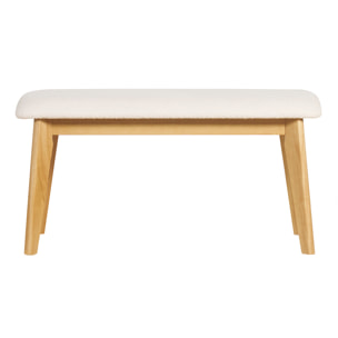 Banc scandinave en tissu effet laine bouclée blanc et bois clair L92 cm ELION