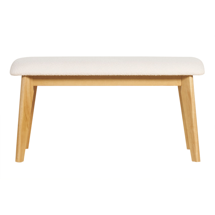 Banc scandinave en tissu effet laine bouclée blanc et bois clair L92 cm ELION