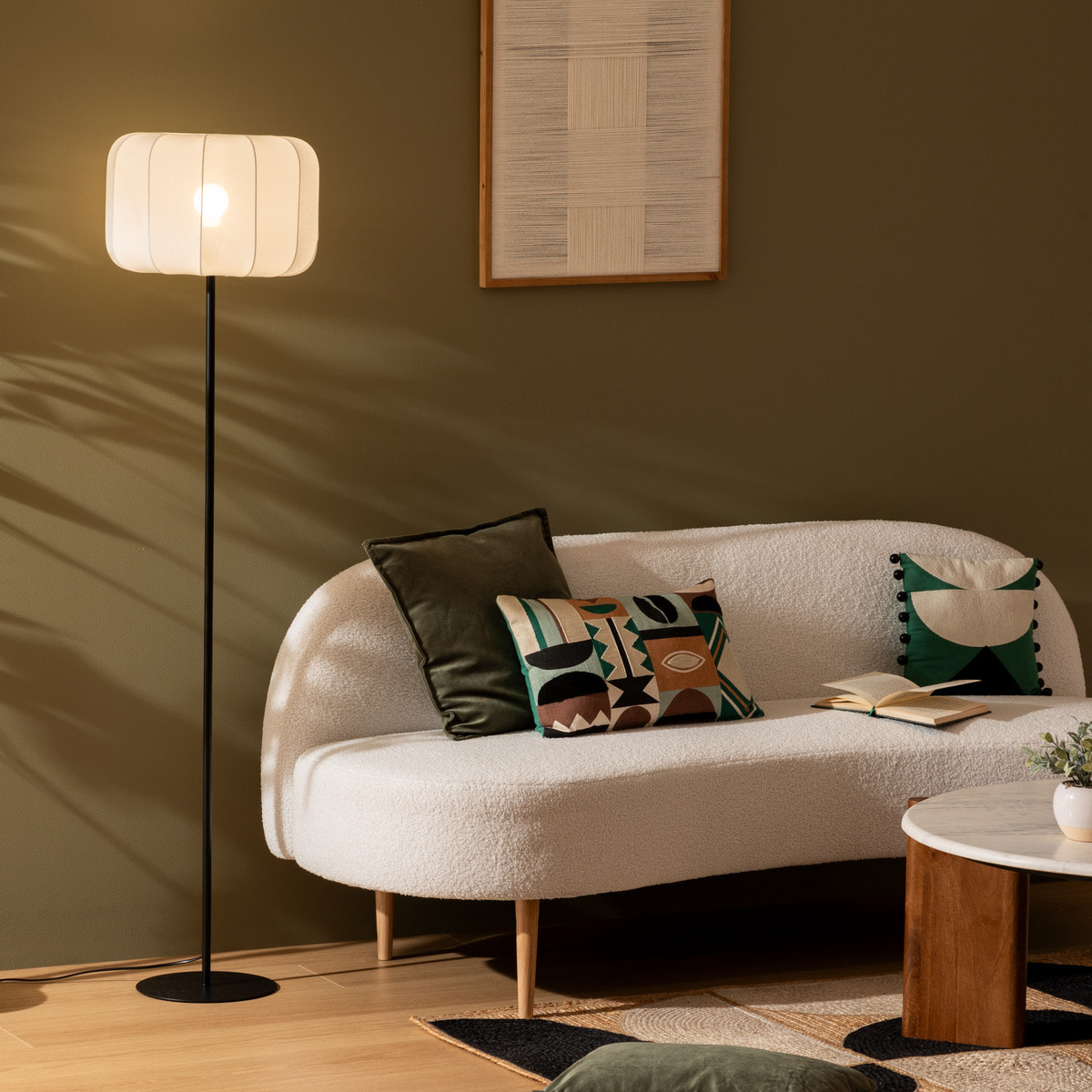 Lampadaire "Tobie" coton noir & blanc H150cm