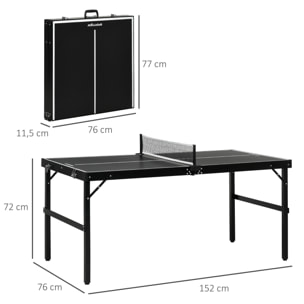 Mesa de Ping Pong Plegable de Tamaño Mediano con Marco de Aluminio Mesa de Tenis Portátil con Red para Uso en Interiores y Exteriores 152x76x72 cm Negro