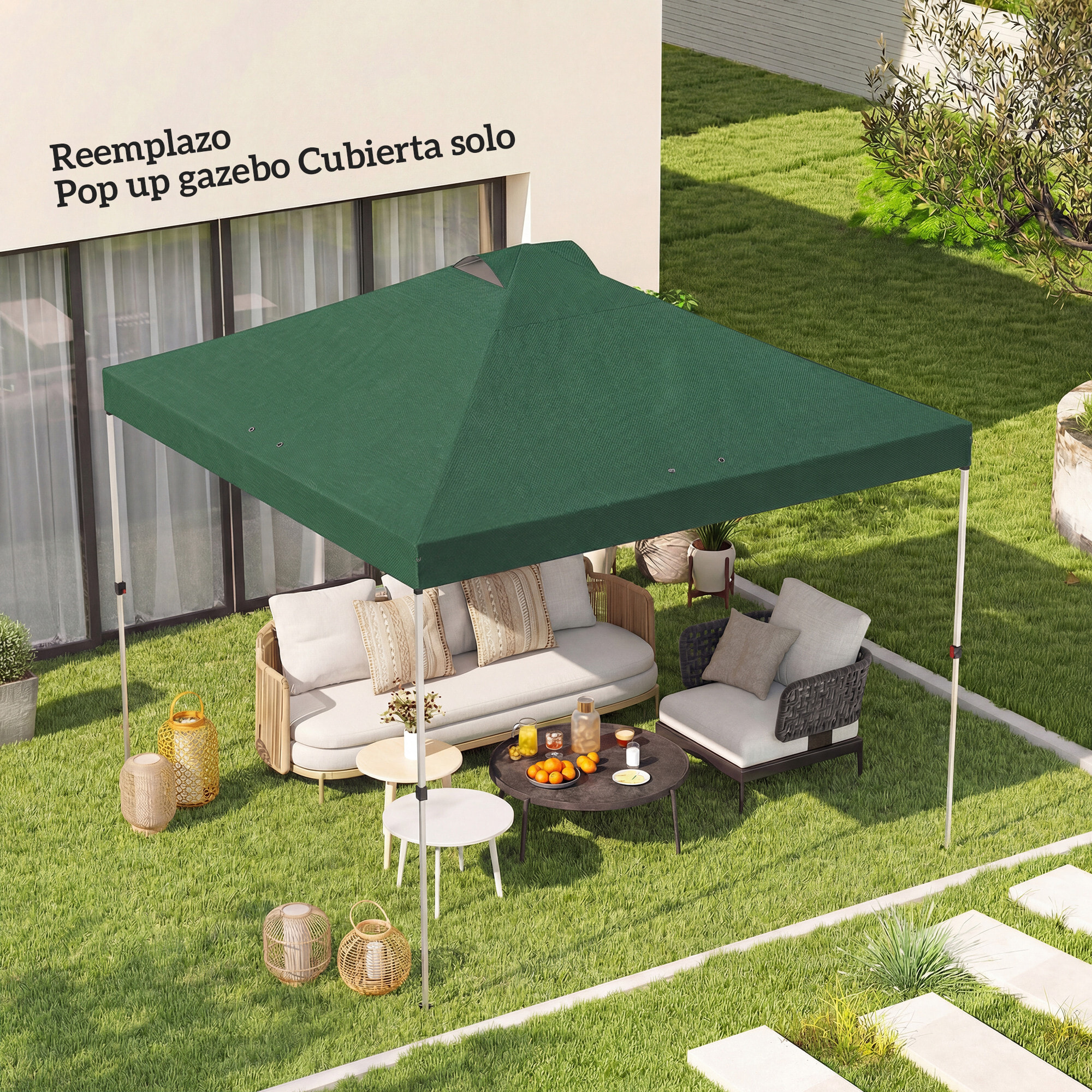 Toldo de Pérgola de Recambio 3x3 m Techo de Repuesto para Carpa Plegable de Jardín de Tela Oxford 210D con 8 Orificios de Drenaje y Doble Ventilación Protección UV 50+ SOLO TOLDO Verde